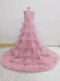 Fun Fashion Little Girl Long Pink Sequin Formal Dress Pageant