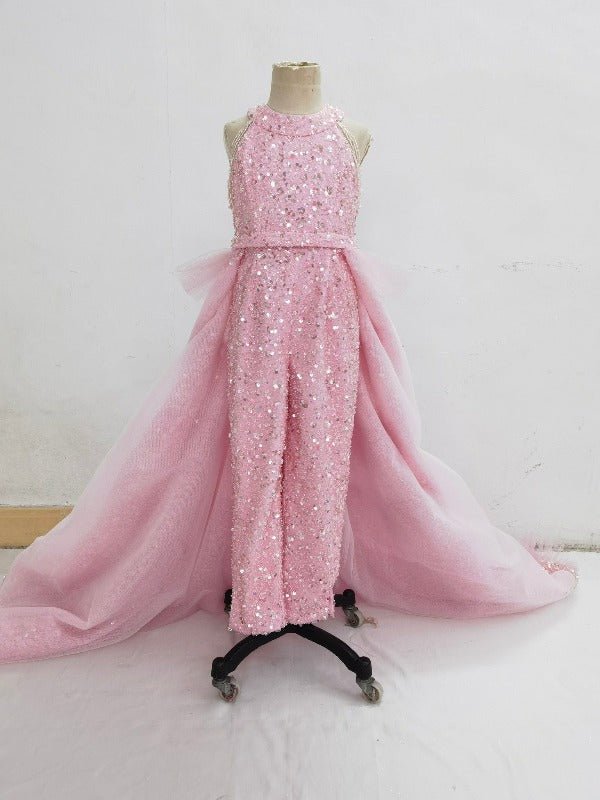 Fun Fashion Little Girl Long Pink Sequin Formal Dress Pageant