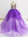 Custom Made Teens Halter Glitz Beaded Bodice Purple Long Formal Gown