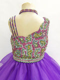 Custom Made Teens Halter Glitz Beaded Bodice Purple Long Formal Gown