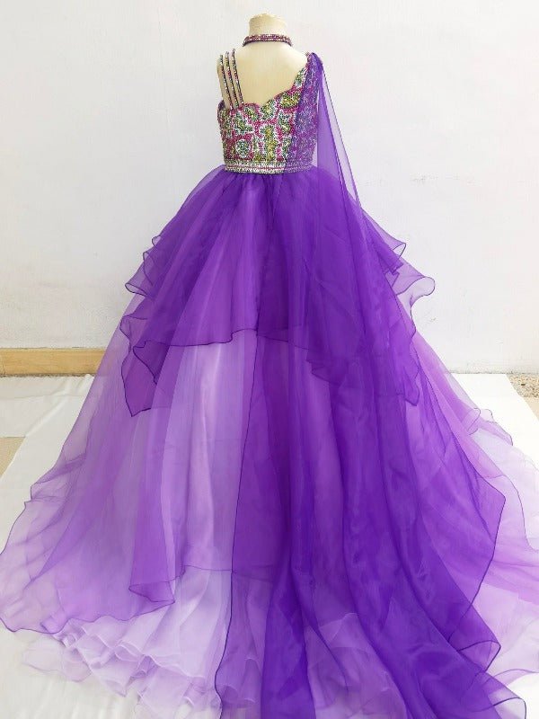 Custom Made Teens Halter Glitz Beaded Bodice Purple Long Formal Gown