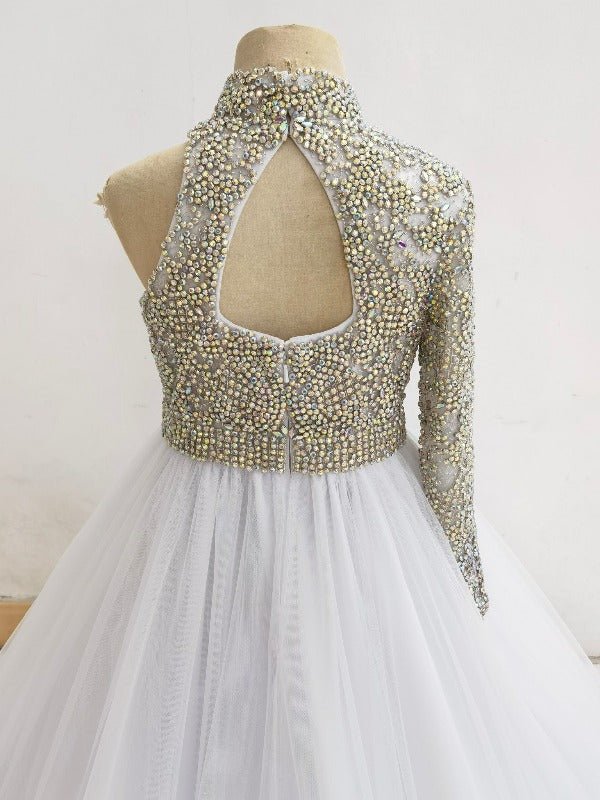 Heavy Beaded Bodice Teen's White Long Formal Gown - CupcakePageantDress