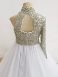 Heavy Beaded Bodice Teen's White Long Formal Gown - CupcakePageantDress