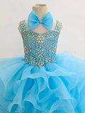 Sparkly Knee long Kids Pageant Dress with Hair bow - CupcakePageantDress