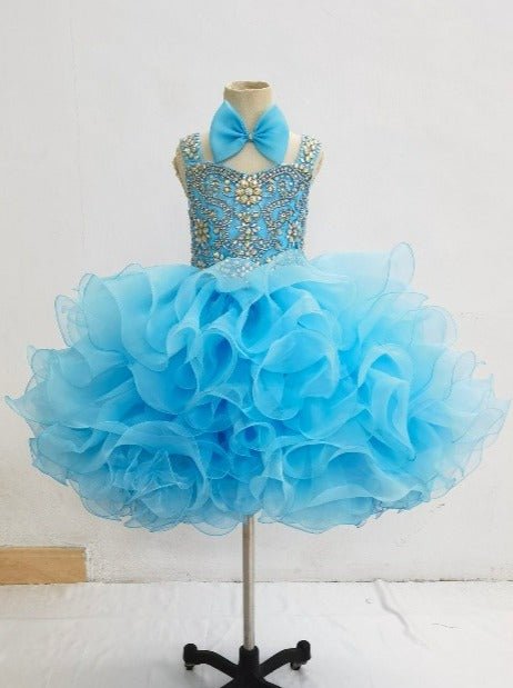 Sparkly Knee long Kids Pageant Dress with Hair bow - CupcakePageantDress