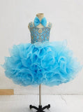 Sparkly Knee long Kids Pageant Dress with Hair bow - CupcakePageantDress