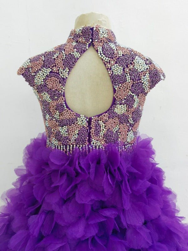 Halter Floor - long Little Girl Applique Glitz Long lilac Pageant Formalwear - CupcakePageantDress