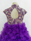 Halter Floor - long Little Girl Applique Glitz Long lilac Pageant Formalwear - CupcakePageantDress