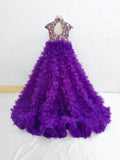 Halter Floor - long Little Girl Applique Glitz Long lilac Pageant Formalwear - CupcakePageantDress