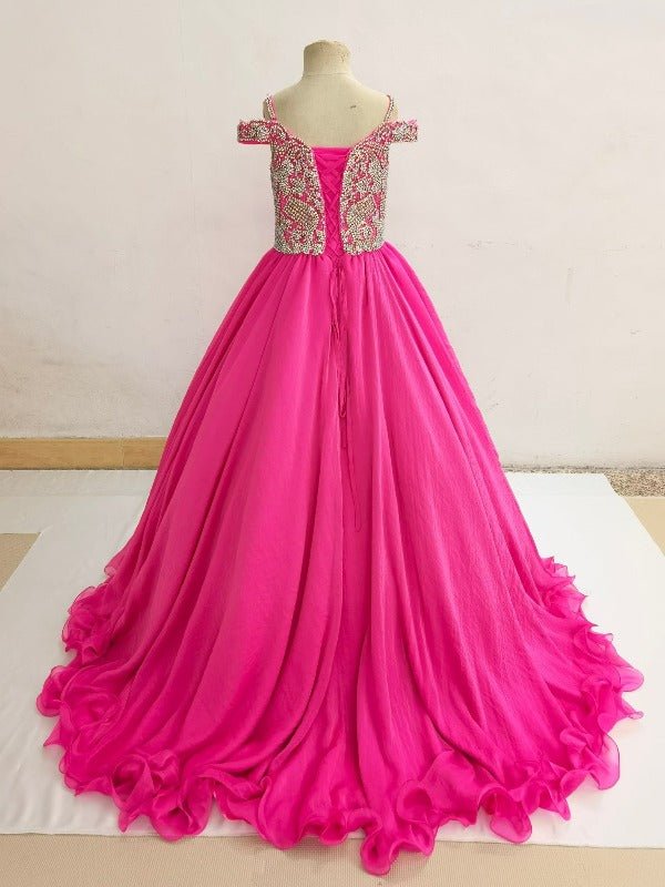 Glitzy Beaded Bodice Little Girls' Charming Fuchsia Ball Gown - CupcakePageantDress