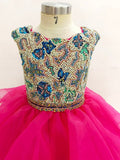 Cap Sleeve Glitzy Beaded Bodice Little Girl Charming Fuchsia Ball Gown - CupcakePageantDress