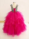 Cap Sleeve Glitzy Beaded Bodice Little Girl Charming Fuchsia Ball Gown - CupcakePageantDress