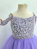 Custom Made Little Gril Pearls Lilac Hi - low Pageant Dress - CupcakePageantDress