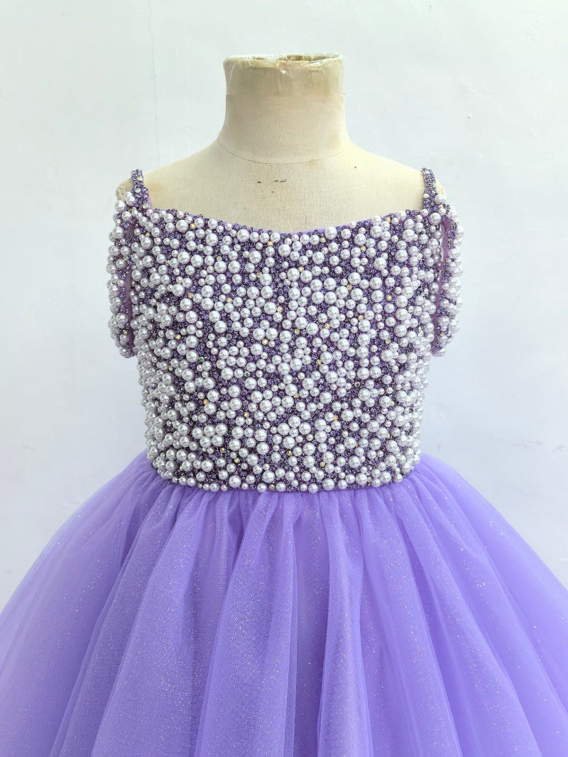 Custom Made Little Gril Pearls Lilac Hi-low Pageant Dress