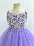 Custom Made Little Gril Pearls Lilac Hi - low Pageant Dress - CupcakePageantDress