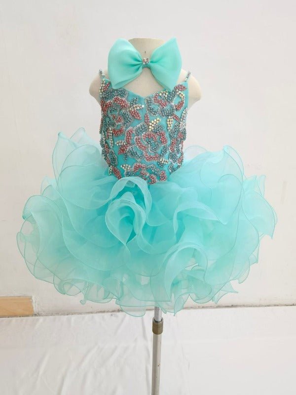 Glitzy Beaded Bodice Little Girls Mint Cupcake Pageant Dress - CupcakePageantDress