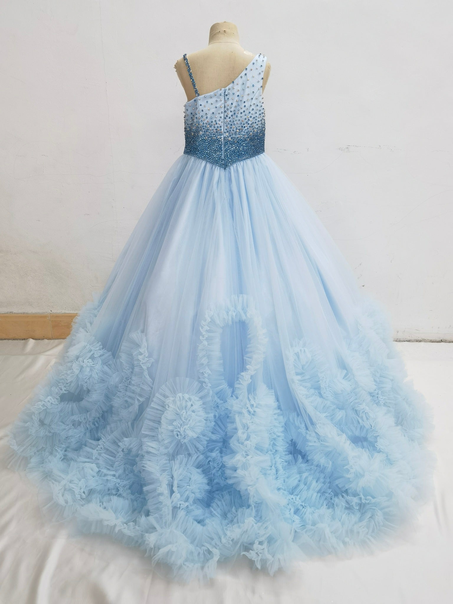 One Shoulder Little Girls Elegant Prom Pageant Couture - CupcakePageantDress