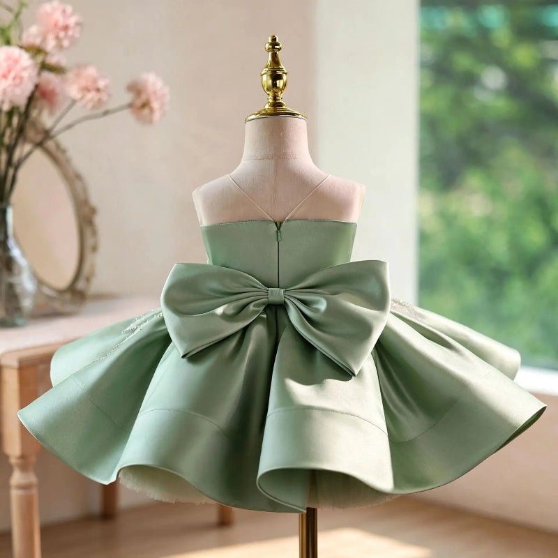 Elegant Sage Green Beaded Flower Girl Dress with Matching Headband - CupcakePageantDress