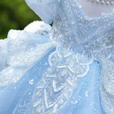 Sparkling Sky Blue Sequin Off-the-Shoulder Princess Dress - CupcakePageantDress