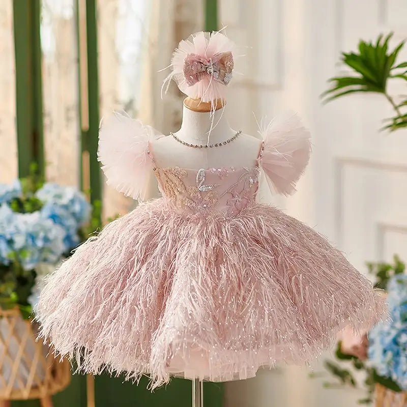 Little Child Pink Luxurious Pageant Dress with Feather Bodice - CupcakePageantDress