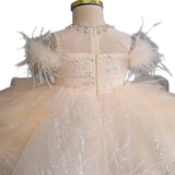 Sparkling Champagne Feather & Sequin Princess Tulle Dress for Girls - CupcakePageantDress