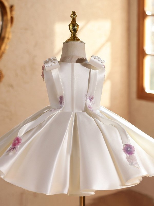 Luxury Baby Girl Ivory Satin Dress with Embellished