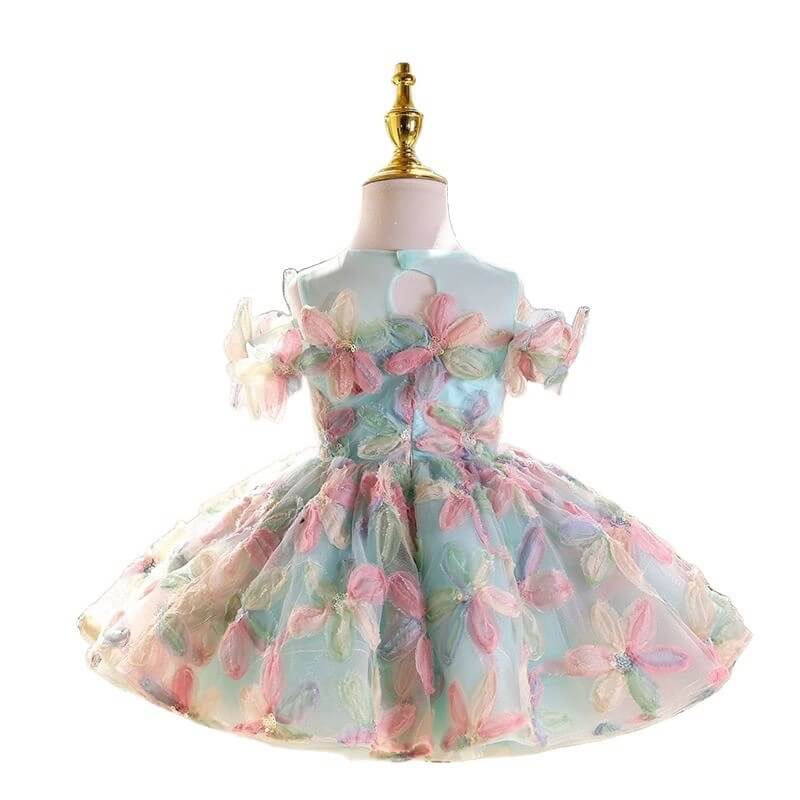 Elegant light blue child's dress adorned with colorful