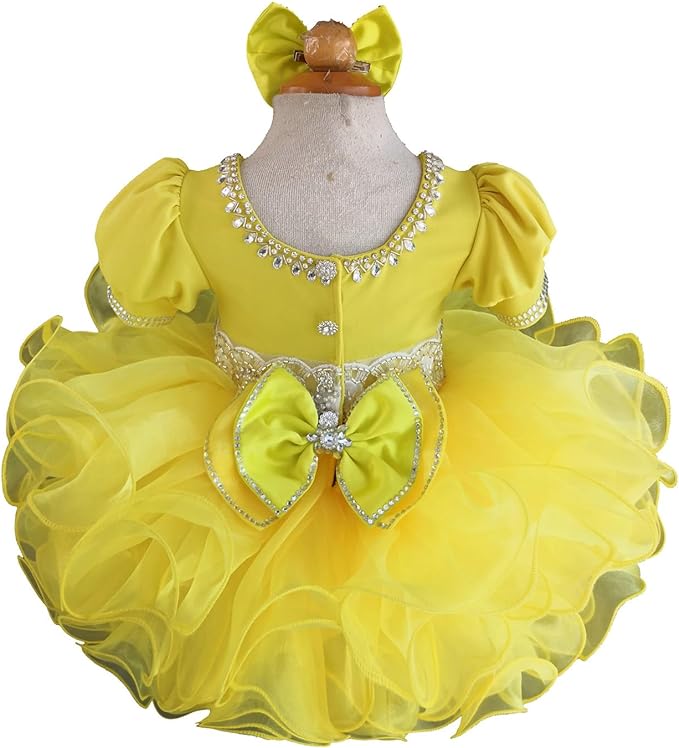 Glitz Beaded Bodice Little Girl Yellow Cupcake Pageant Dress - CupcakePageantDress