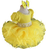 Glitz Beaded Bodice Little Girl Yellow Cupcake Pageant Dress