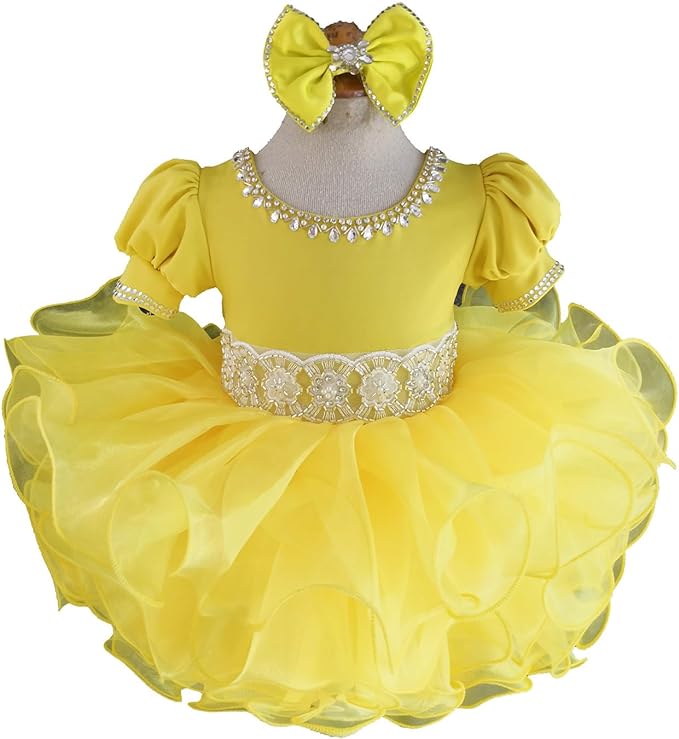 Glitz Beaded Bodice Little Girl Yellow Cupcake Pageant Dress - CupcakePageantDress