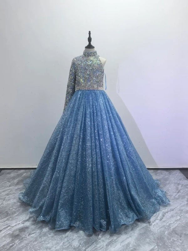 Little Child Sparkly One Shoulder Pageant Dress with Beaded Bodice - CupcakePageantDress