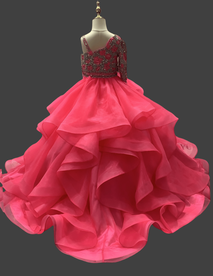 One Shoulder Glitzy Beaded Bodice Teen's Formal Gown - CupcakePageantDress