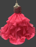 One Shoulder Glitzy Beaded Bodice Teen's Formal Gown - CupcakePageantDress
