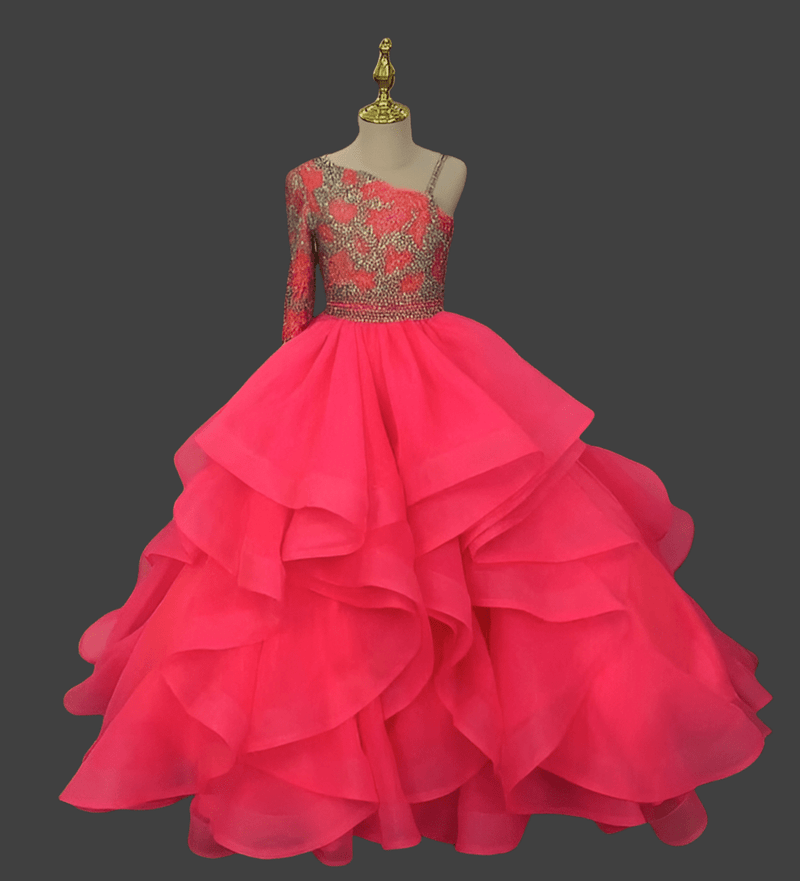 One Shoulder Glitzy Beaded Bodice Teen's Formal Gown - CupcakePageantDress