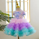 Sparkling Mermaid Rainbow Sequin Party Dress for Girls