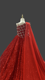 Glitzly Beaded Bodice Red Formal Pageant Dress with Detachable Cape - CupcakePageantDress