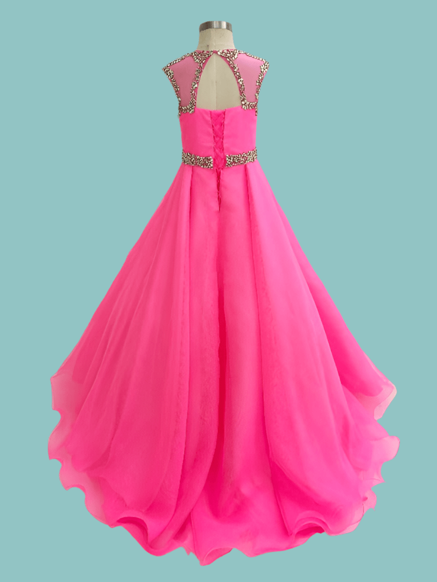 Cap Sleeve Fuchsia Floor - Long A Line Formal Wear - CupcakePageantDress