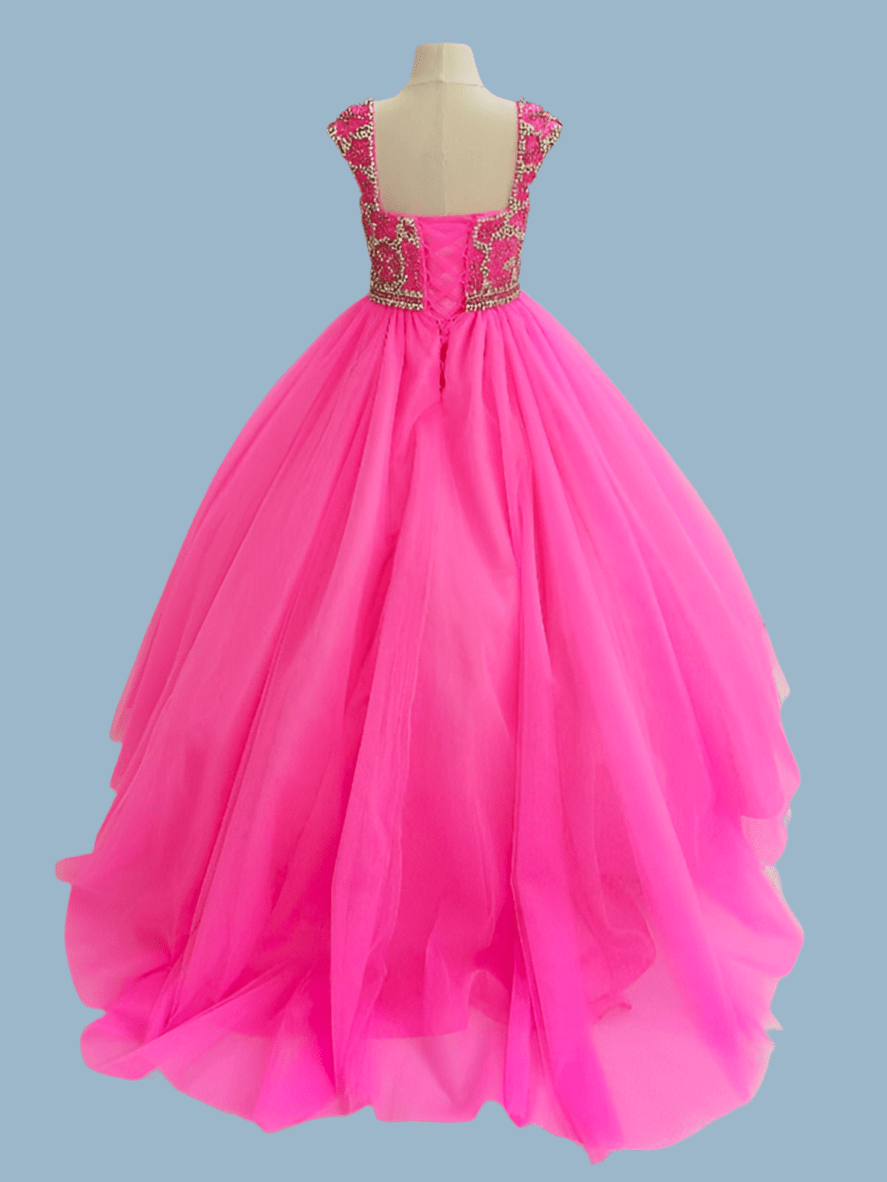 Dazzling Sparkling Beaded Open Back Fuchsia Ball Gown - CupcakePageantDress