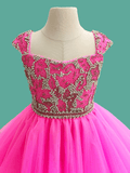 Dazzling Sparkling Beaded Open Back Fuchsia Ball Gown - CupcakePageantDress