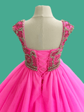 Dazzling Sparkling Beaded Open Back Fuchsia Ball Gown - CupcakePageantDress
