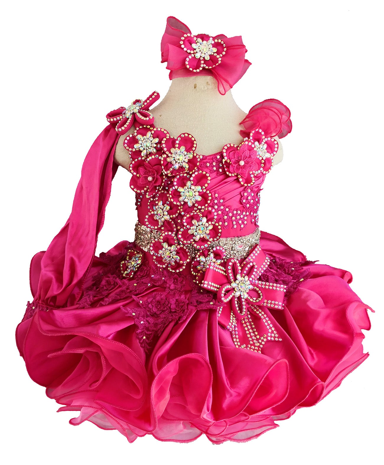 Fuchsia One Shoulder Little Girl/Baby Miss/Baby Girl Pageant Dress - CupcakePageantDress