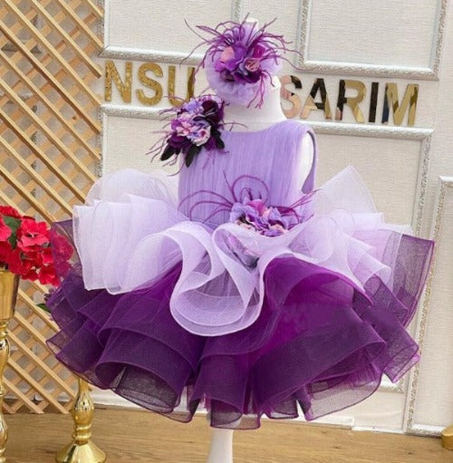 Lilac Baby Girl Pageant Dress With Feather for Birthday,party