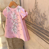 Pink Satin Hand-Embellished Baby Girls Dress