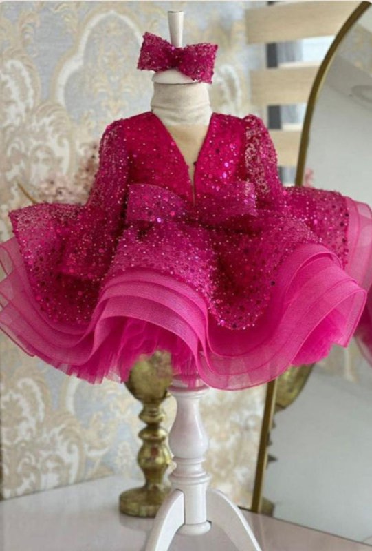 Little Girls Fuchsia Pageant Dress with Glitz Bodice - CupcakePageantDress