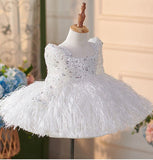 Little Child White Pageant Dress with Beaded and Feather - CupcakePageantDress