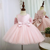 Baby Girl Party Dress with Pearl Collar and Big Bows
