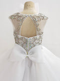 Stylish Cap Sleeve Little Girl Short White Sparkly Gowns - CupcakePageantDress