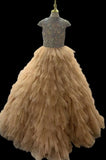 Glitzly Cap Sleeve Champagne Ball Gown for Little Child - CupcakePageantDress
