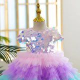 Sparkling Mermaid Rainbow Sequin Party Dress for Girls