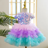Sparkling Mermaid Rainbow Sequin Party Dress for Girls